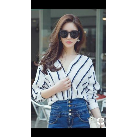 kemeja perempuan hem cewek fashion wanita salur