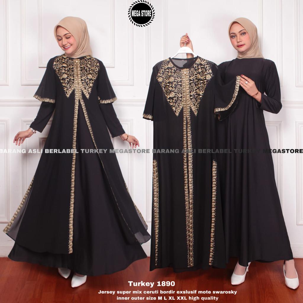 Turkey Abaya Original Asli megastore Model 1892 Gamis Jumbo kekinian Inner Outer Ceruti Jersey Premi