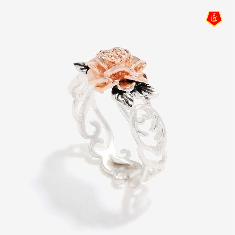 [Ready Stock]Rose Gold Flower Silver Ring 925 Silver Elegant Retro