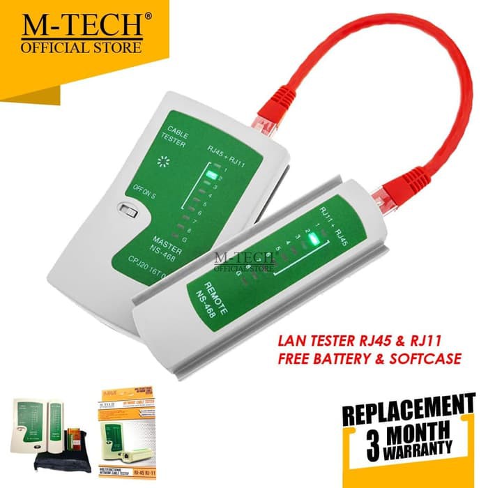 M-Tech Original LAN Tester RJ45 RJ11 Alat Tes Kabel Network