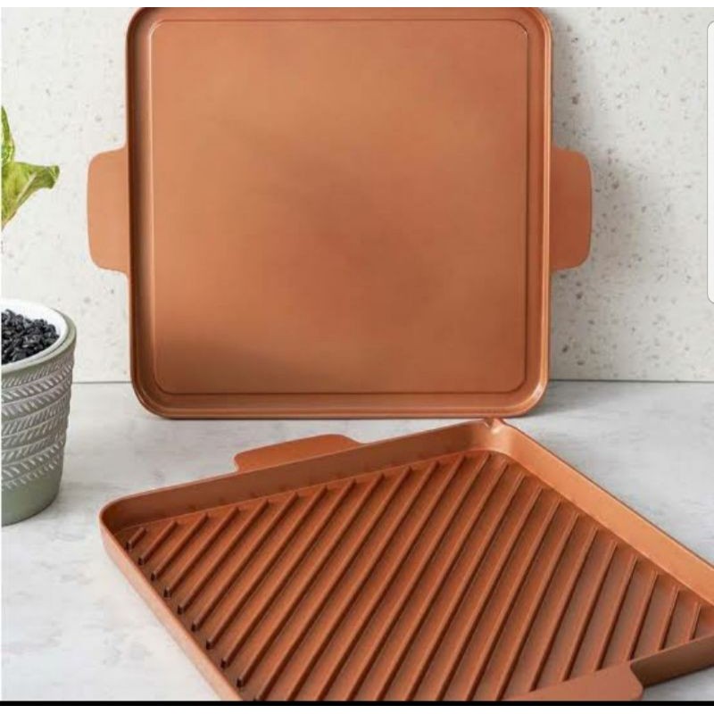Grill Pan Set Isi 2 Grill Pan Copper Anti Lengket Free PFOA Debellin