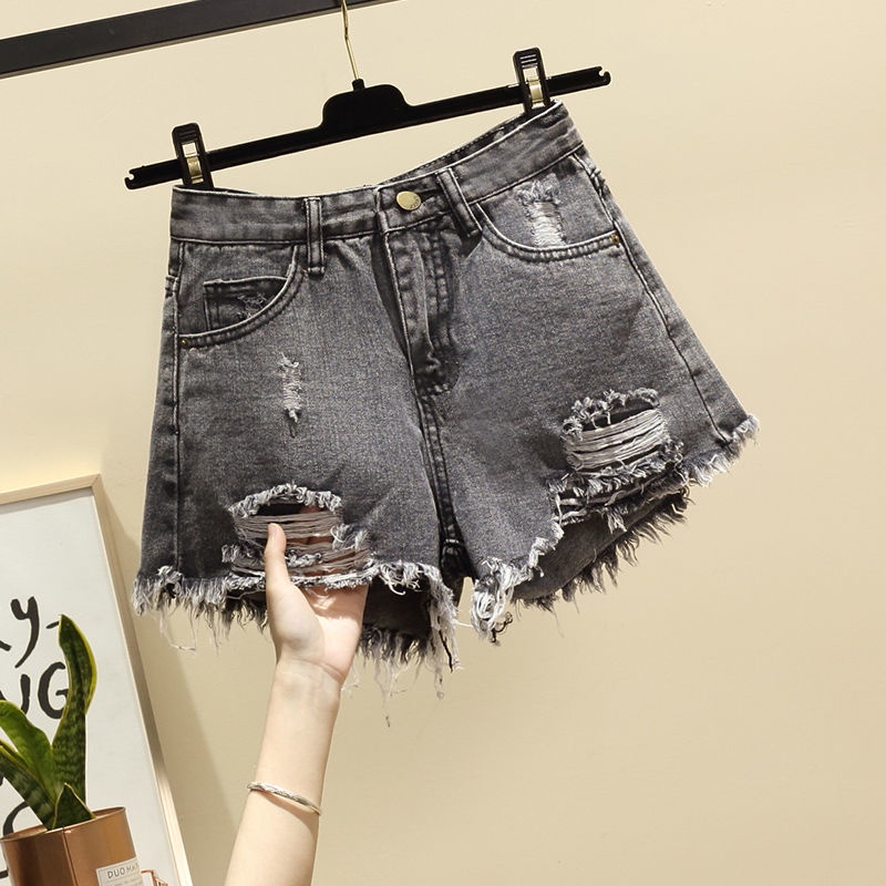 Celana pendek sobek wanita jeans korean style cewek ripped jeans wanita celana denim Rawis Sexy Hot Pants Jeans Wanita Highwaist short pants kekinian ootd