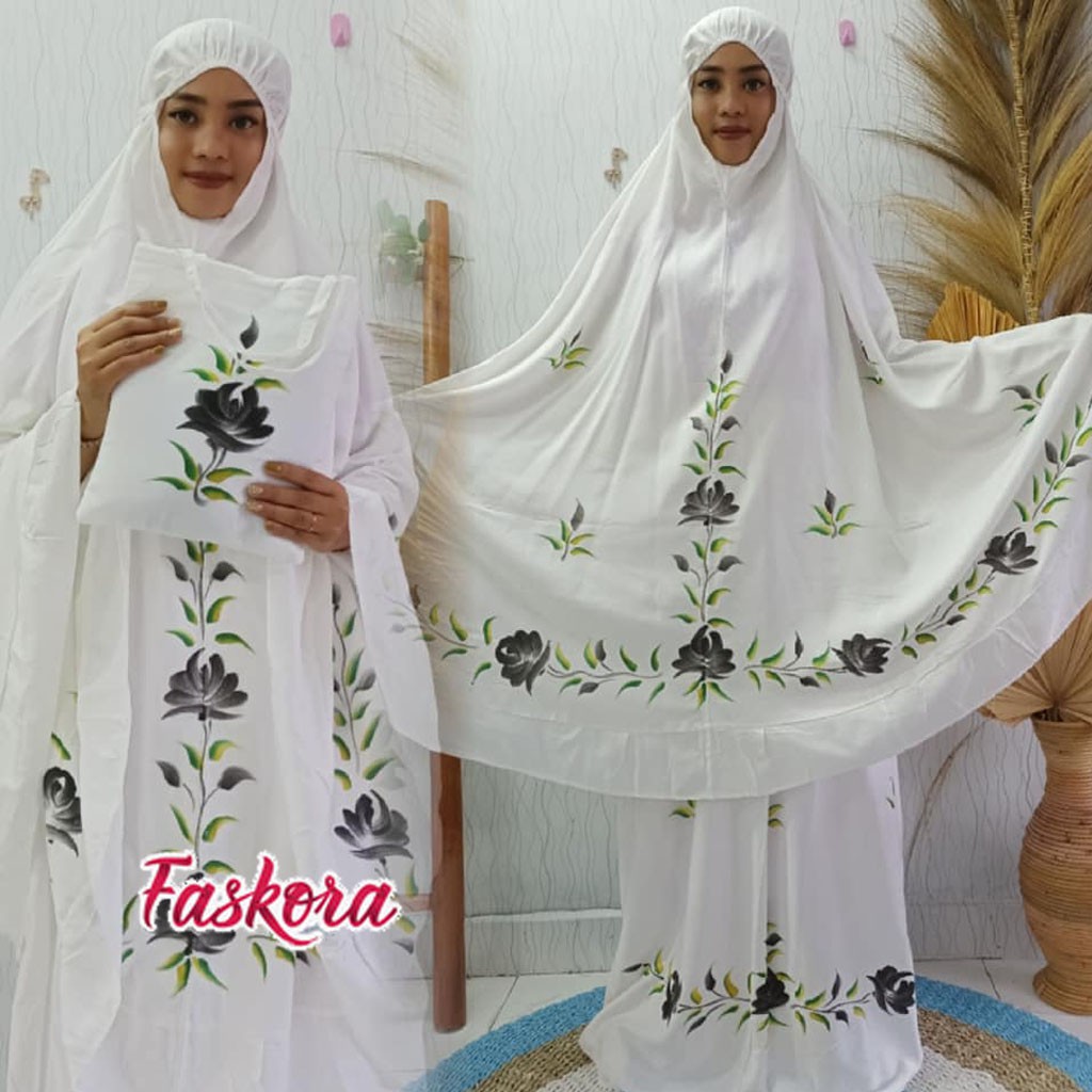 Mukena Lukis Jumbo Bali / Mukena Bali Lukis Jumbo / Mukena Dewasa Jumbo Putih Terbaru