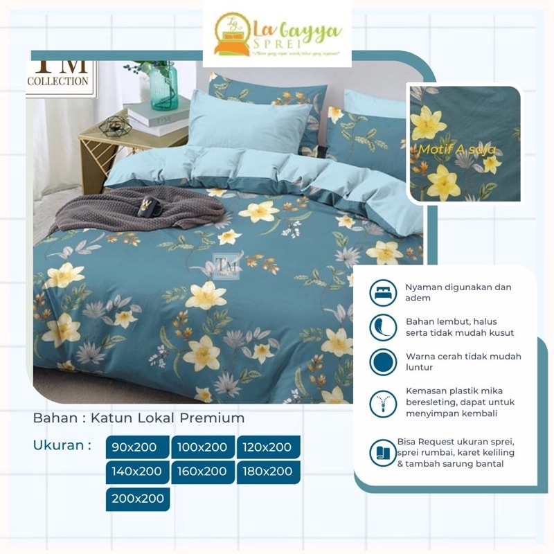 Home Made Sprei Seprei Motif Beatrice Tosca 180 x 200 x 30 Seprai 160 x 200 x 25 Sprai 140 x 200 x 3