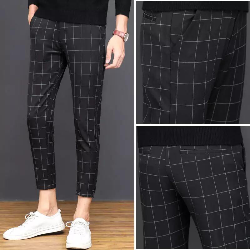 Celana Tartan Celana Panjang Chino Pria