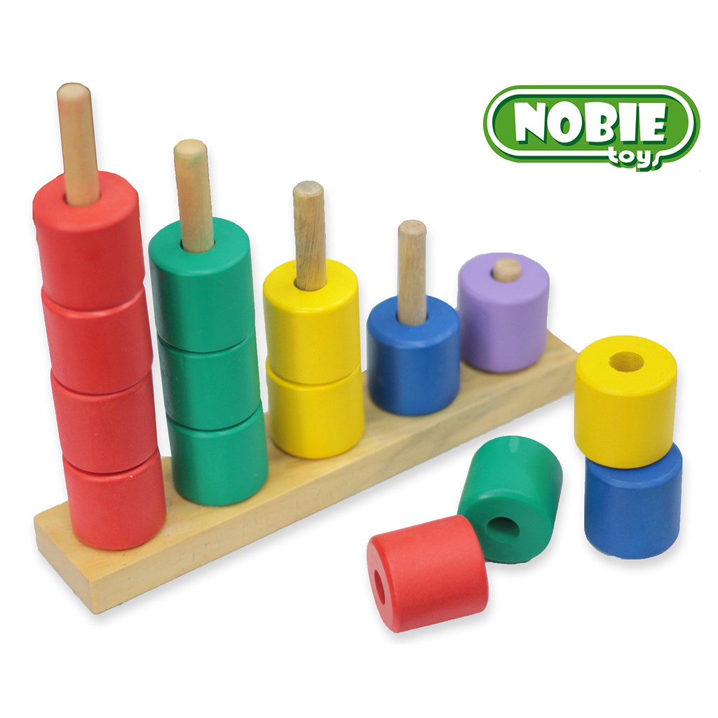 Mainan Terapi Menara Bertingkat Silinder APE Mainan Kayu Motorik Halus