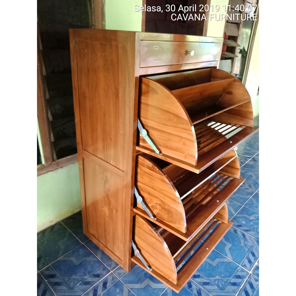rak sepatu susun  kayu jati jepara  lemari sepatu minimalis