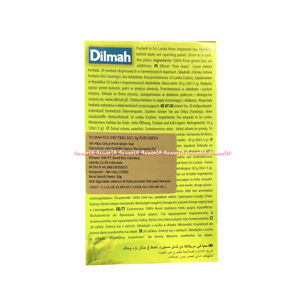 Dilmah Pure Green Tea Teh Celup 20 Tea Bags Teh Hijau Celup