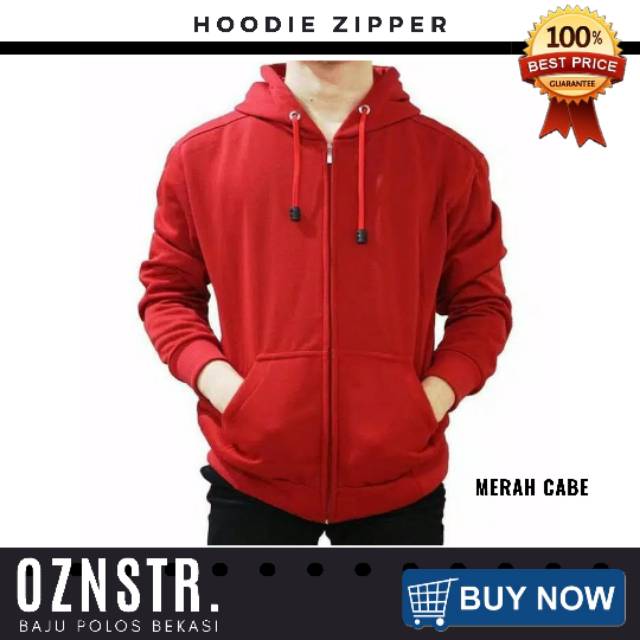 Jaket sweater polos hoodie zipper merah cabe murah