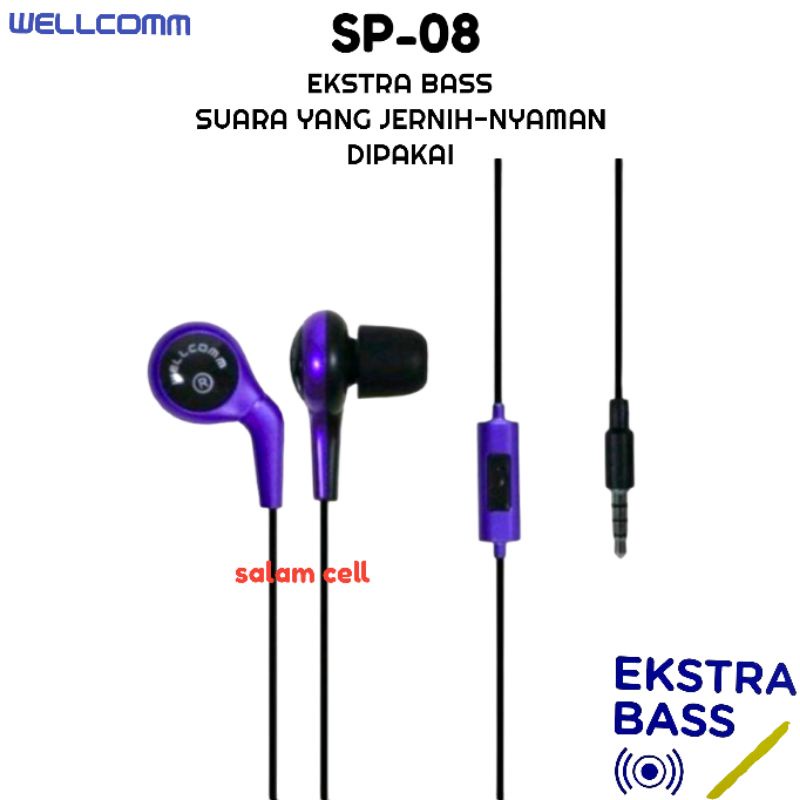 Headset WELLCOMM SP08 Ekstra Bass Audio Jack 3.5MM Headset Earphone Original