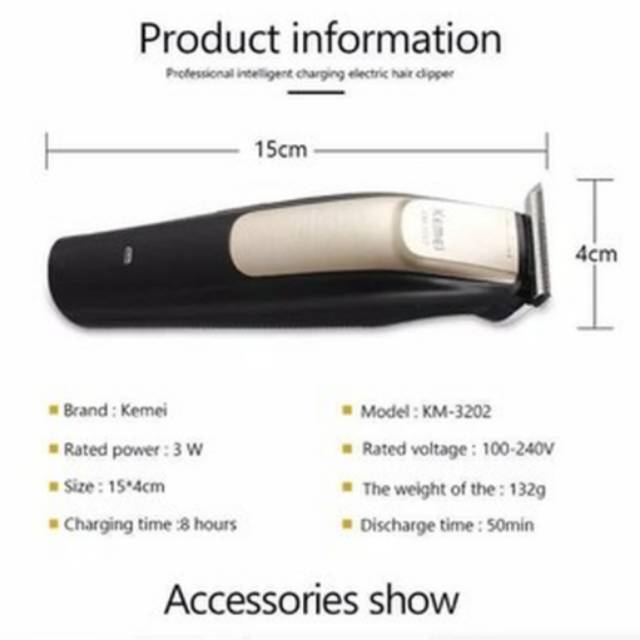 Kemei KM-3202 Hair Clipper Rechargeable Alat Mesin Cukur Rambut Kemei KM3202