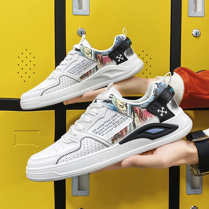 2022   Pria Low-Top Korea  Putih Sepatu Papan Sepatu Mahasiswa Mos Sepatu Kasual Fashion Pria sepatu