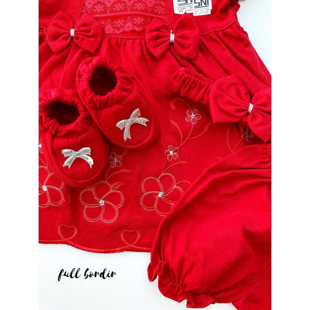 FLOWER flamingo RED dress Baju Merah 1 bulan one month Pakaian Setelan Celana Bandana Anak Bayi Perempuan Cewek Terlaris Lucu Murah