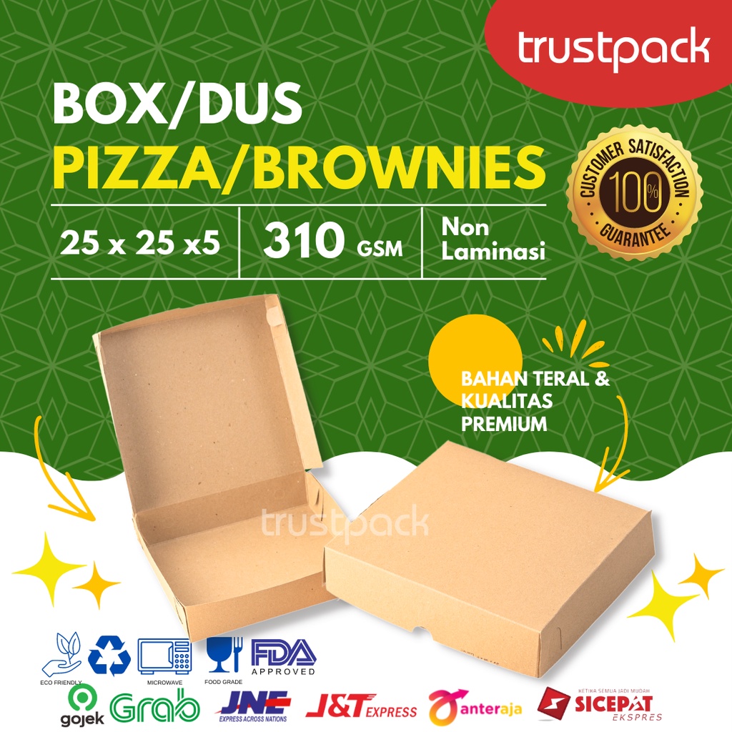 KARDUS BOX PIZZA / ROTI / KUE 25x25x5 NON LAMINASI - KRAFT PAPER