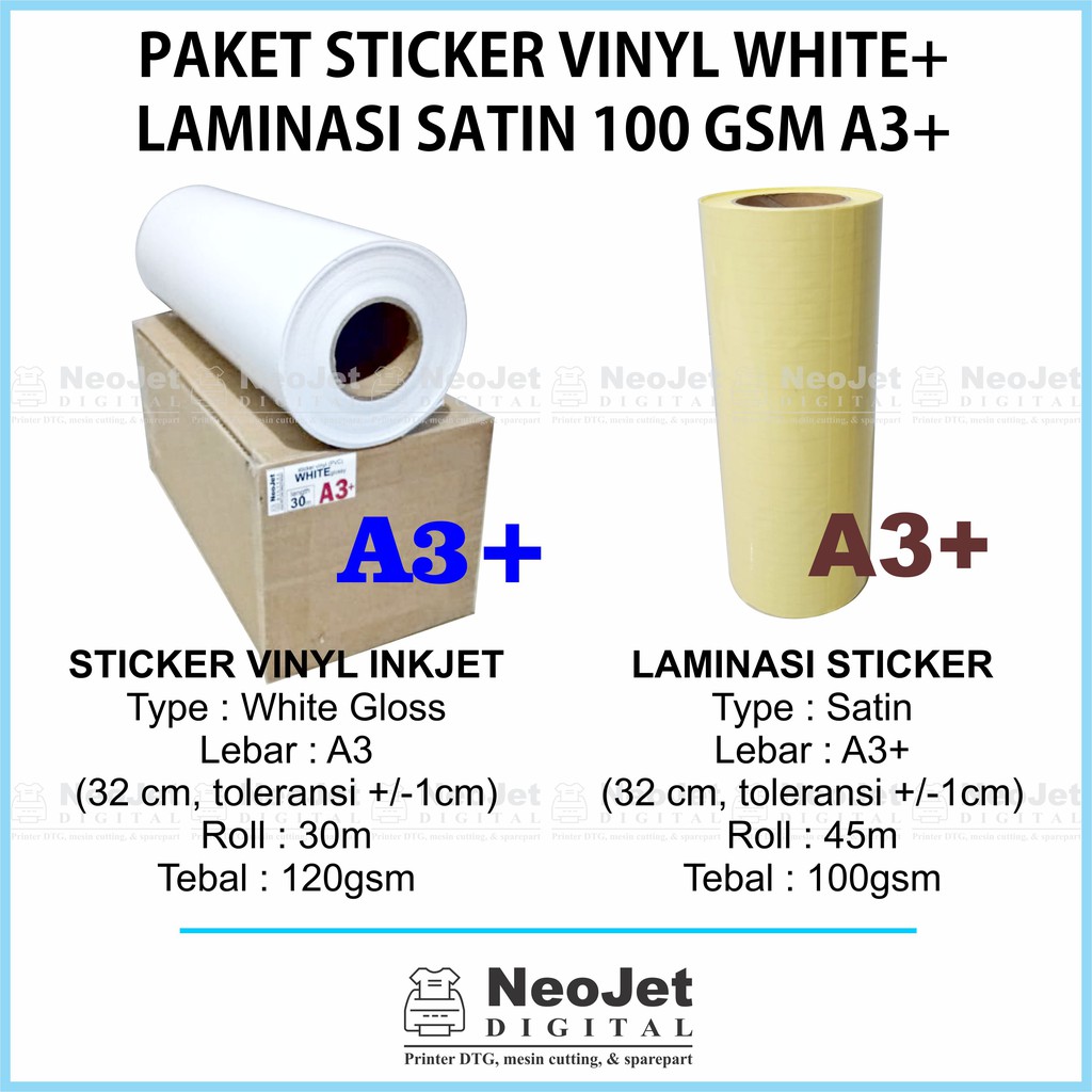 

Paket Sticker Stiker Vinyl Inkjet White Putih Laminasi Semi Matte Satin A3+