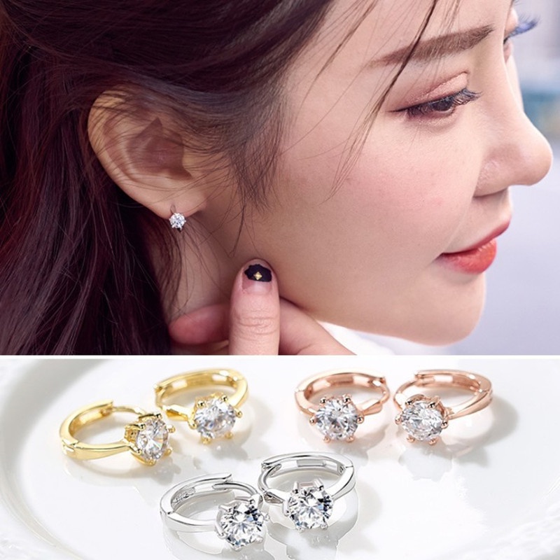 1 Pasang Anting Tusuk Zircon Bentuk Hati Panah Bulat Bahan Tembaga Untuk Wanita