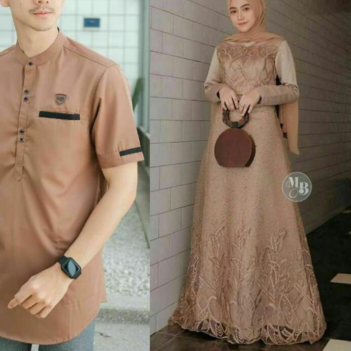 BIG SALE MERAH - BIRU - LATTE - ABU - COKSU || Sarimbit / Couple Brokat Brukat dan koko kurta Exclus