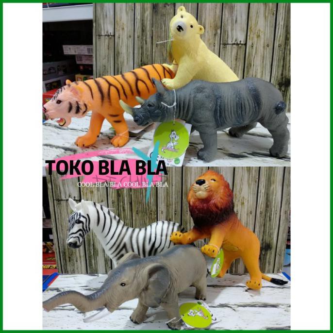 NEW mainan anak hewan binatang karet besar gajah zebra badak singa tiger BERKUALITAS
