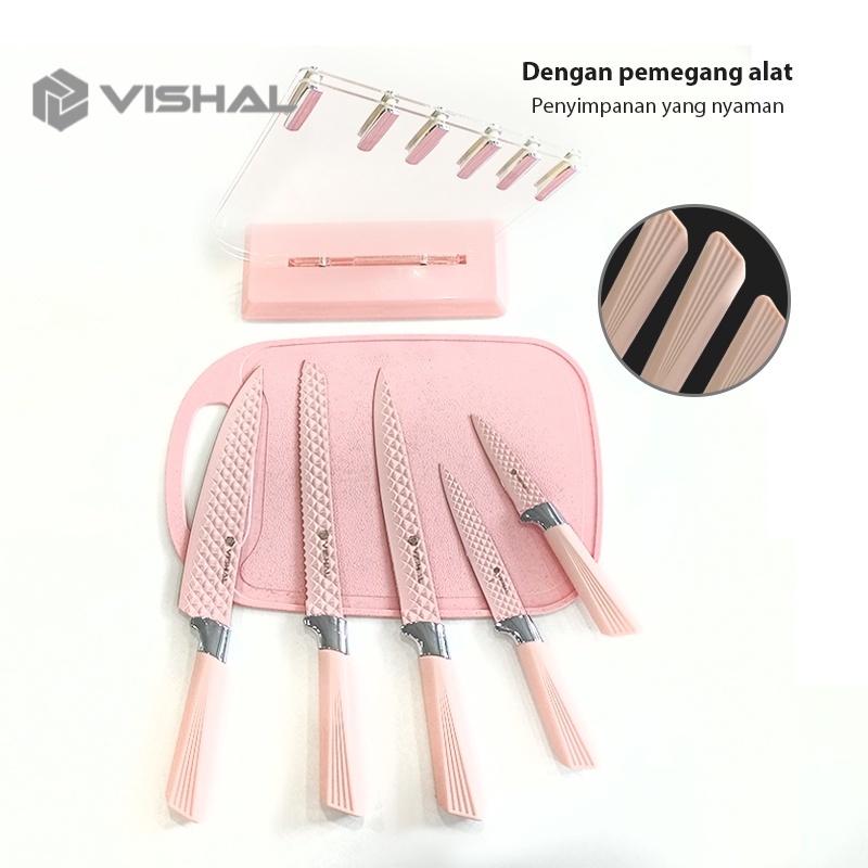 VISHAL Knife Diamond Set 6 in 1 Cookware Pisau Dapur Anti Lengket / Tempat Pisau VS-1845