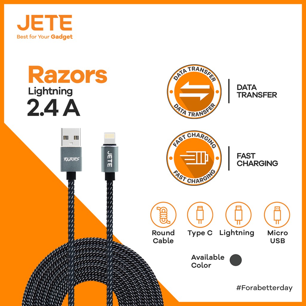 Kabel USB Iphone Lightning  Fast Charging JETE Razors - Garansi Resmi 2 Tahun