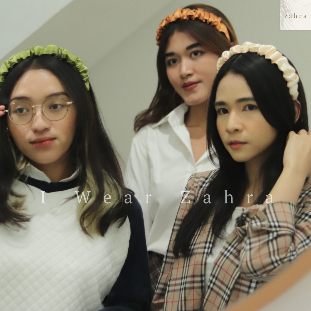 [HAGGYO] KIYOWO MEDIUM HEADBAND - Bando Kerut Korea Aksesoris Rambut Bahan Satin Awan Bandana Hair Accessories Bayi Anak Mutiara Natal Perempuan Wanita