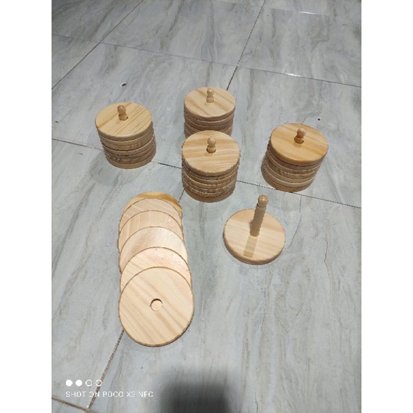 Tatakan Gelas Kayu Set isi 6 / Alas Gelas MODEL DONAT / Coaster Set