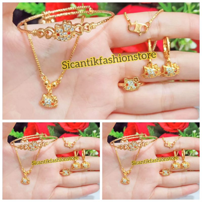 Perhiasan set anak anak terbaru satu paket Gelang anting cincin kalung anti Karat tidak luntur mewah