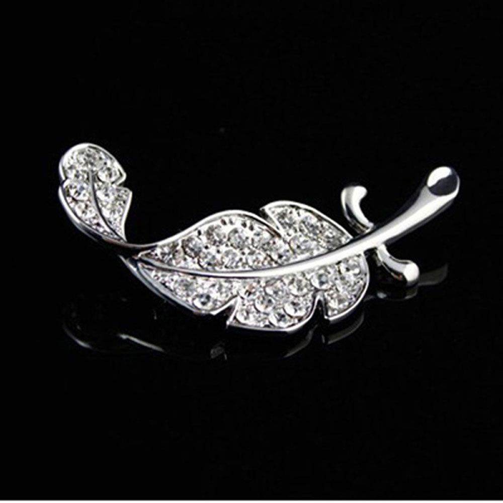 MXBEAUTY Hot Brooch Pins Rhinestone Feather Shape Brooches Silver Colored Fashion Clothes Delicate Lovely Sparkling Sweater Accessories/Multicolor