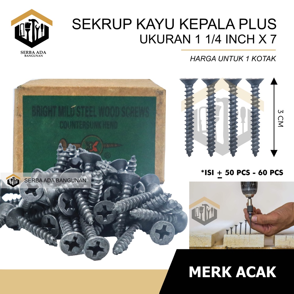 SKRUP KAYU 1&quot; X 6 (+) PLUS PANJANG 2,5 CM / (HARGA 1 KOTAK - TIDAK DIECER) TERMURAH