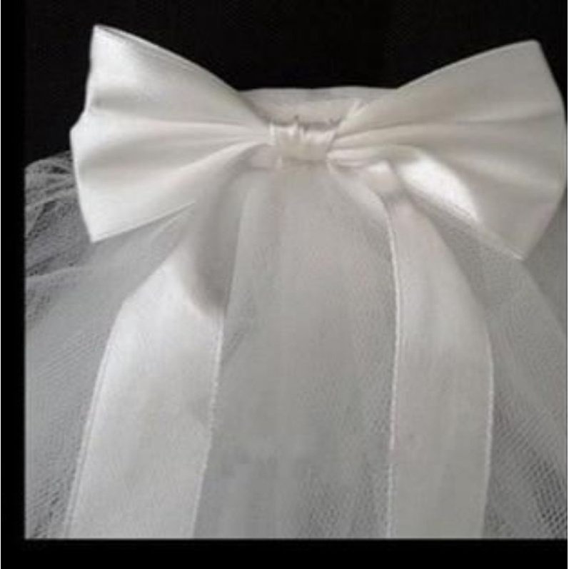 wedding veil ribbon kerudung pengantin dengan pita satin pendek