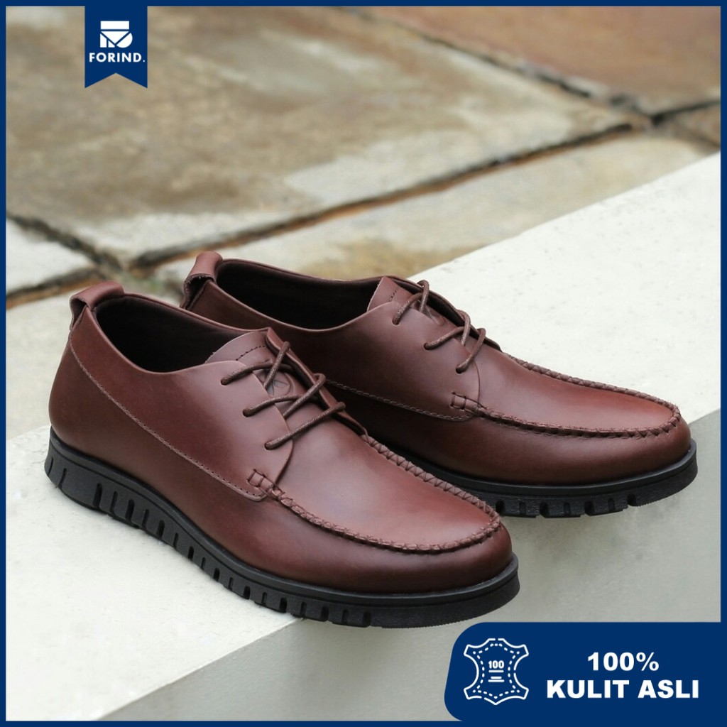 Swiss Brown | Sepatu Kulit Casual Formal Pantofel Pria Cowok Derby Original Footwear | FORIND Kenzio