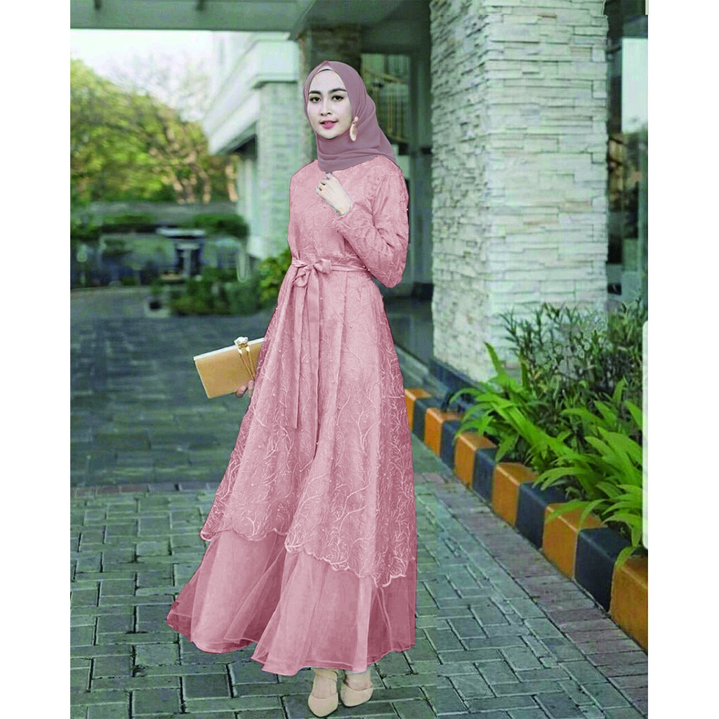7 WARNA ADA JUMBO & BUSUI Dress Exclusive Brukat Tille Kayla Maxi Dress Aurel Premium Gamis Syari Lebaran Terbaru-DUSTY
