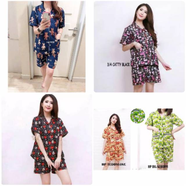 Baju Tidur Piyama Wanita/Cewek Pajamas Dewasa HP Katun Karakter