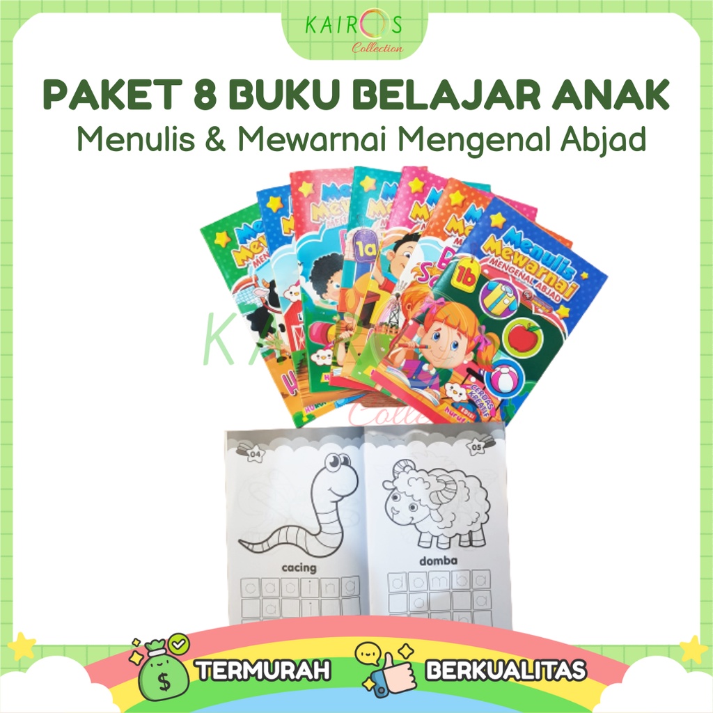 Paket 8 Buku Belajar Anak Menulis &amp; Mewarnai Mengenal Abjad