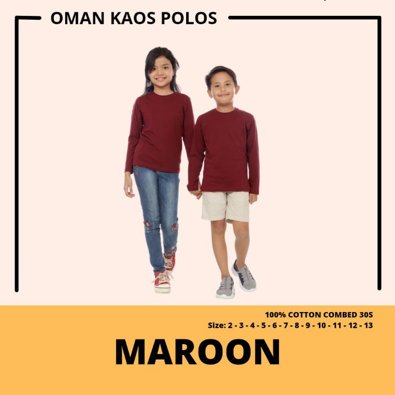 KAOS POLOS ANAK COTTON COMBED 30S REGULAR FIT KIDS LENGAN PANJANG. MAROON
