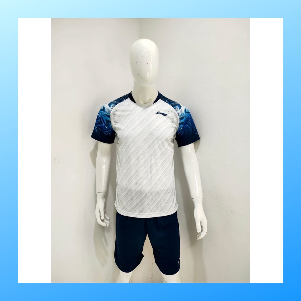 Kaos bulutangkis pria baju badminton dan celana jersey setelan wanita dewasa t-shirt outfit seragam jarsey kostum olahraga pakaian apparel sport jersy bulu tangkis casual jersi sudirman thomas uber cup print custom suit L158 putih polos