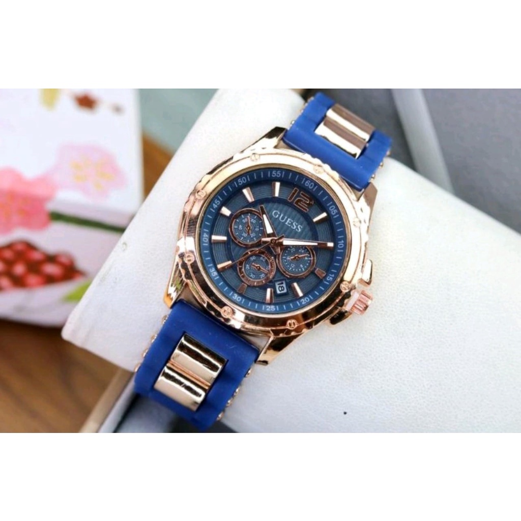 [Grosir] JAM TANGAN WANITA CEWEK GUESS RUBBER TANGGAL AKTIF CHRONO OFF - COD