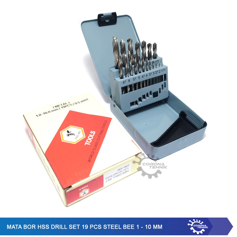 Mata Bor HSS Drill Set 19 Pcs Steel Bee 1 - 10 mm