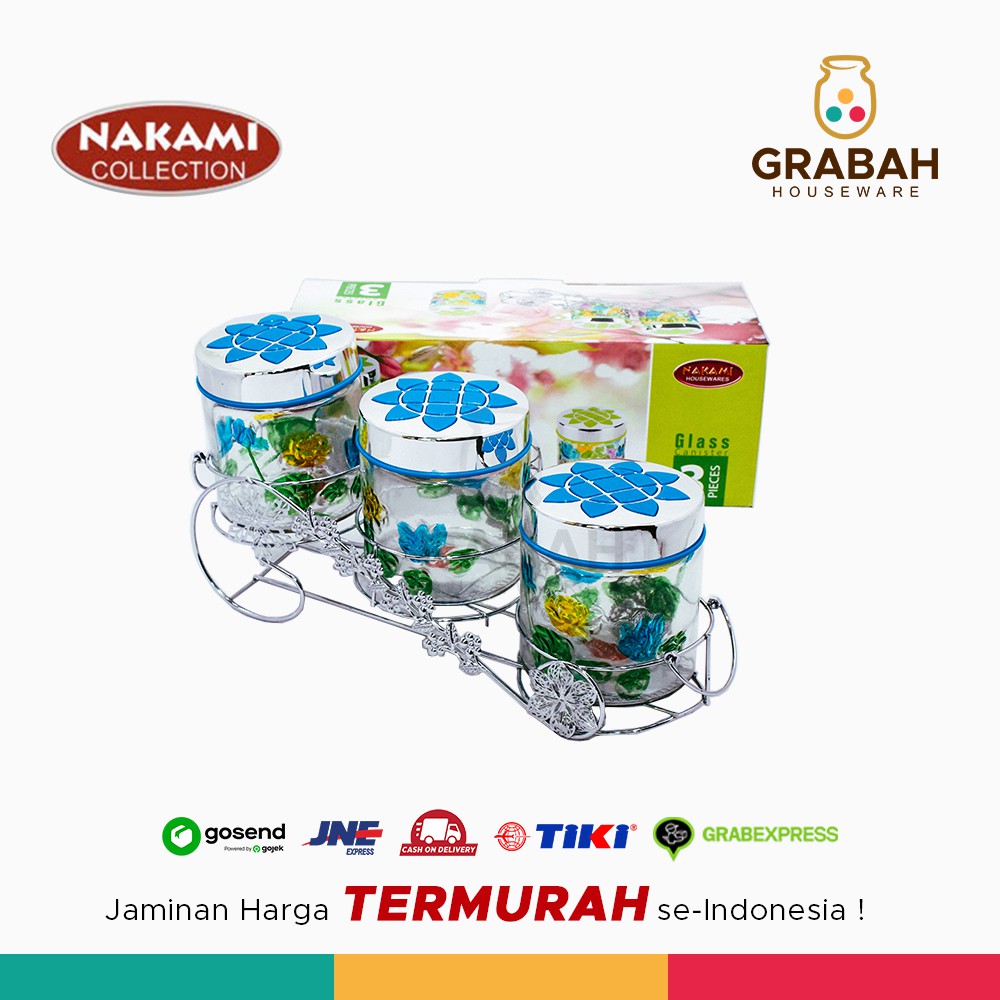 Nakami Toples Set Tempat Makanan Ringan Glass Canister (3 pcs) Grabah Houseware