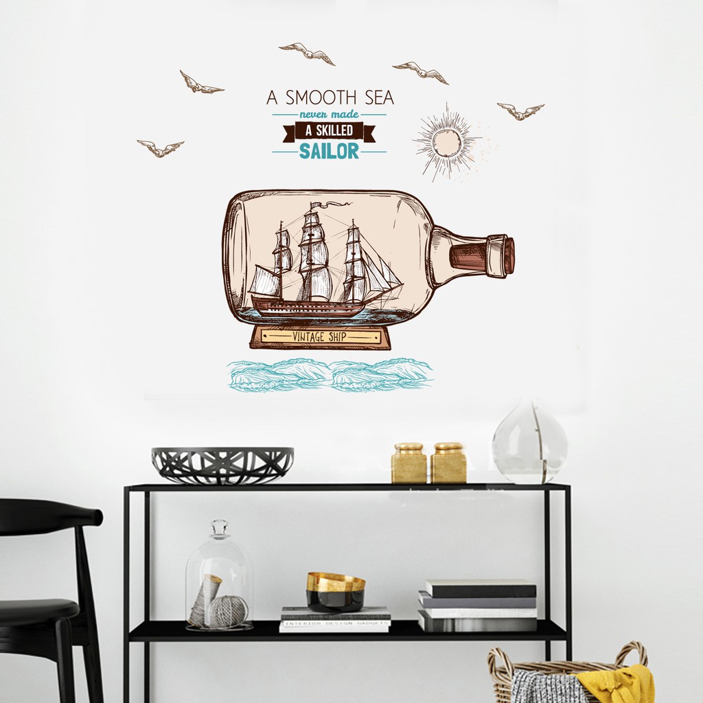 RELIZA WALL STICKER BOTOL SEA VINTAGE KAMAR MANDI DAPUR KITCHEN JM7348 STIKER DINDING