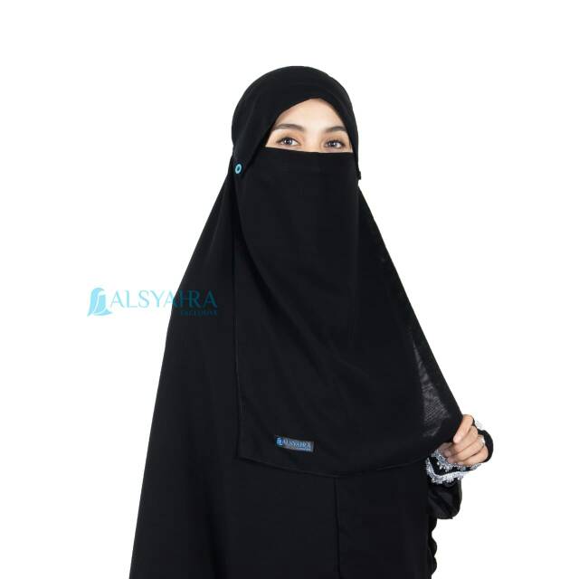 Niqab Poni Kancing Raudhah Sifon Silk Jetblack Alsyahra Exclusive