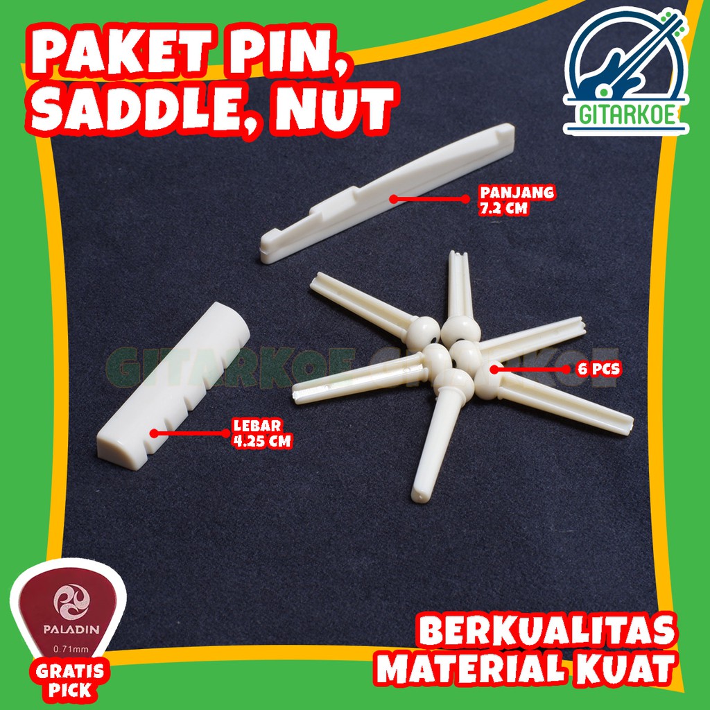 Saddle Nut Pin Bridge Paket Set Gitar Akustik Import Hitam Putih