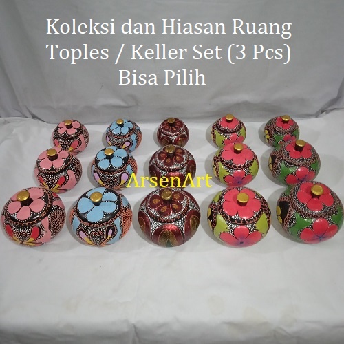 Toples Keller Antik Bahan Kayu Motif Lukisan Painting 3 pcs (1 set)