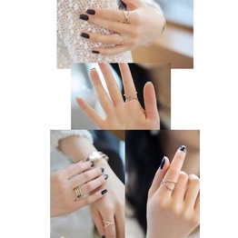 (Hello Girl)J04 Cincin Silver Saint Lauren Bulat dan Bintang Polos Wanita Import
