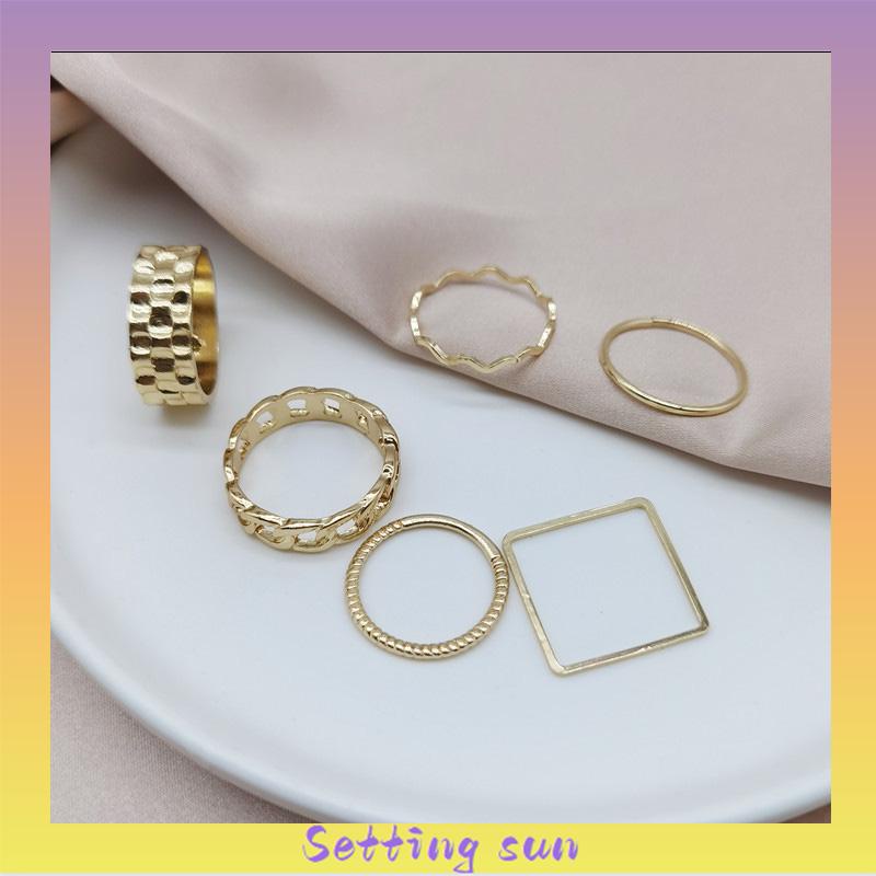 4pcs / Set Cincin Jari Telunjuk Bentuk Geometris Gaya Retro Untuk Wanita TN