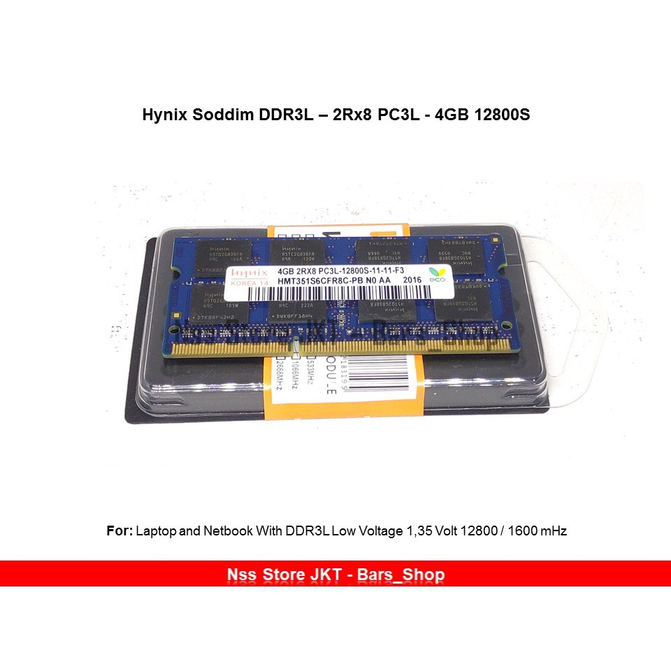 Ram Laptop Notebook Soddim SK Hynix DDR3L 4 GB PC3L 2Rx8 12800S