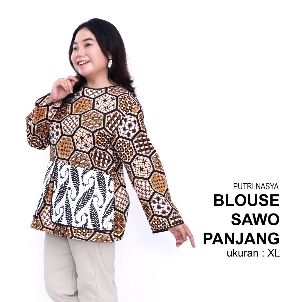 Atasan Batik Blouse Big Size Wanita Kerja Jumbo L-XL-2L-3L-4L-5L-6L-7L Model Blus Jumbo Seragam Batik / Atasan Formal Bahan Kantor Big Size Wanita