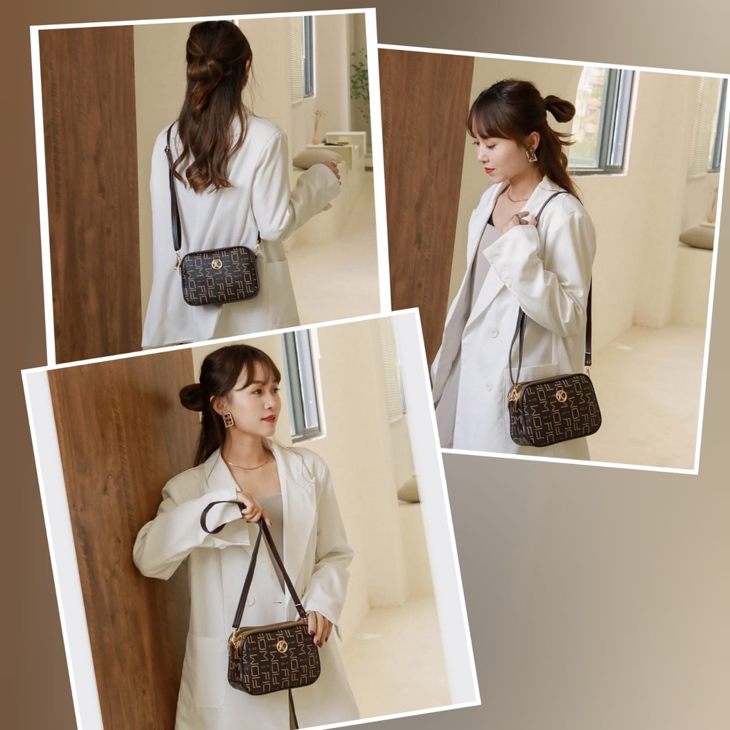 TAS SELEMPANG WANITA IMPORT 4 RESLETING KULIT COKLAT TA517B7 WESTON SLING BAG CEWEK PREMIUM KOREA KECIL REMAJA BATAM KEKINIAN BRANDED MURAH