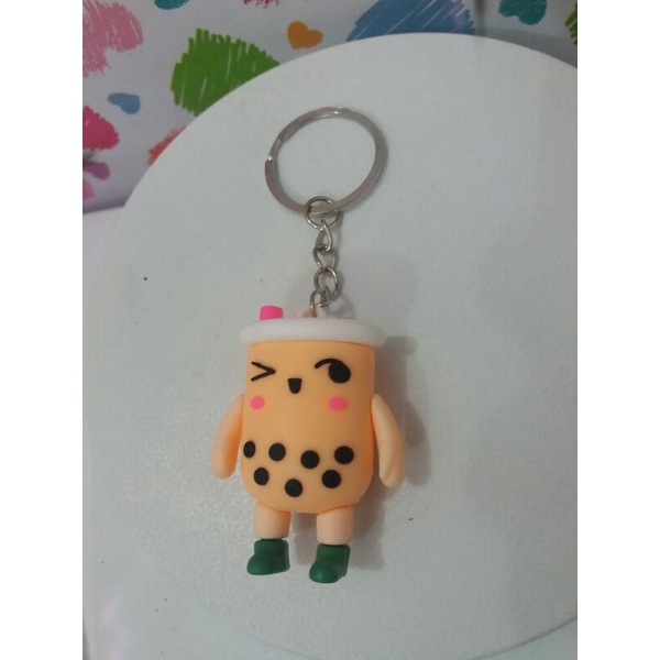 Gantungan kunci Boba / gantungan kunci unik / keychain Boba/gantungan kunci viral-Coklat muda bulat