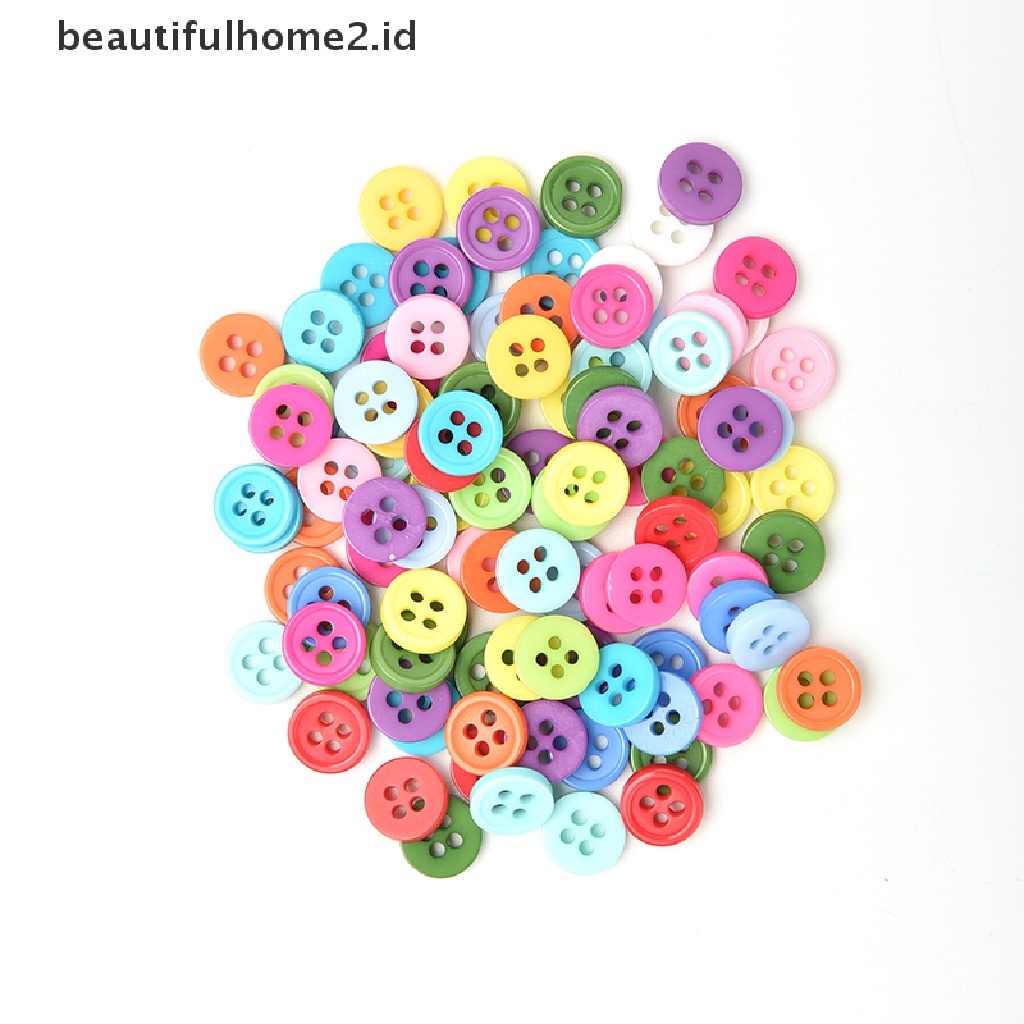 (Beautifulhome2.Id) 100pcs Kancing Bulat Bahan Plastik 5 Ukuran Untuk Kerajinan Tangan Anak Diy